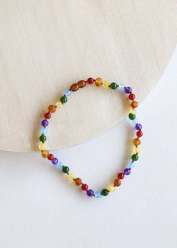 CanyonLeaf - Kids: Raw Amber + Gemstone Rainbow Necklace