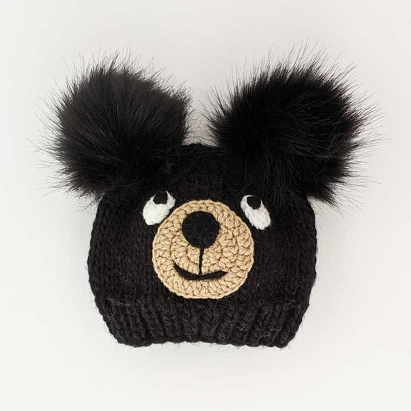 Huggalugs - Black Bear Knit Beanie Hat