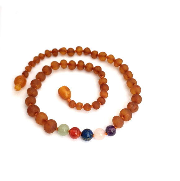 Momma Goose - Baby Necklace Cognac and Gem Rainbow