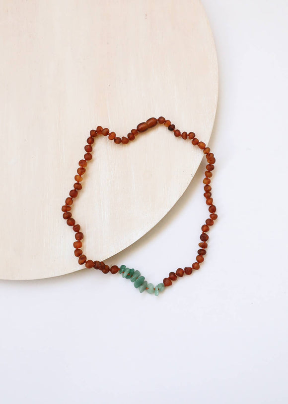 CanyonLeaf - Kids: Raw Cognac Amber + Raw Aventurine || Necklace