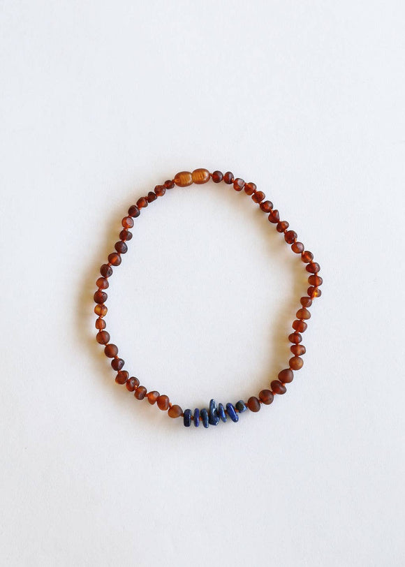 CanyonLeaf - Adult: Raw Baltic Amber + Lapis Stone Necklace