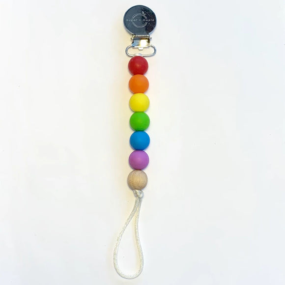 Sugar and Maple - Silicone and Beechwood Paci Clip | Rainbow Primary