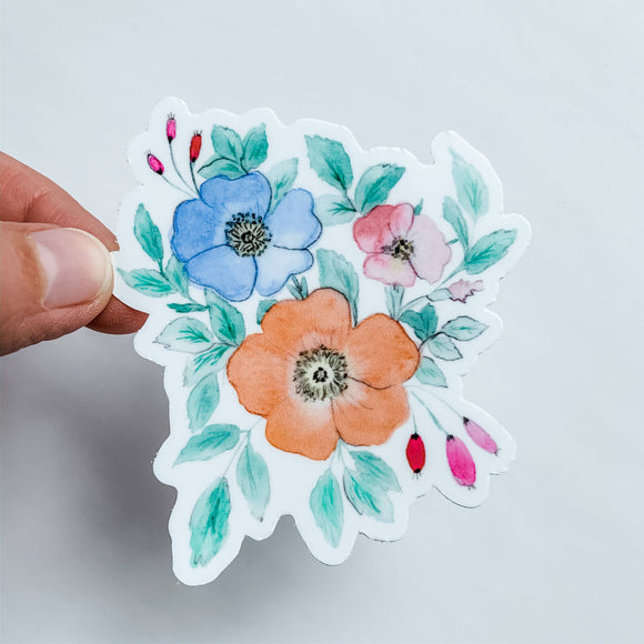 Wildflower Paper Company - Watercolor Floral Trio Orange Blue Sticker Decal