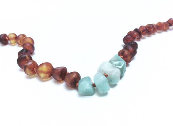 CanyonLeaf - Kids: Raw Cognac Amber + Amazonite || Necklace