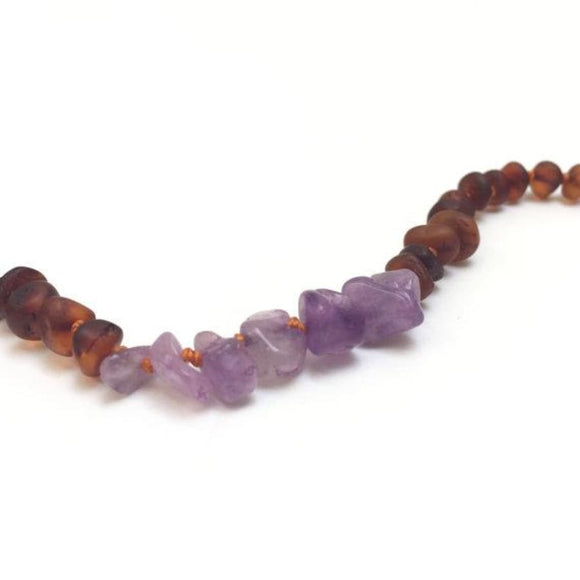 CanyonLeaf - Kids: Raw Cognac Amber + Raw Amethyst || Necklace