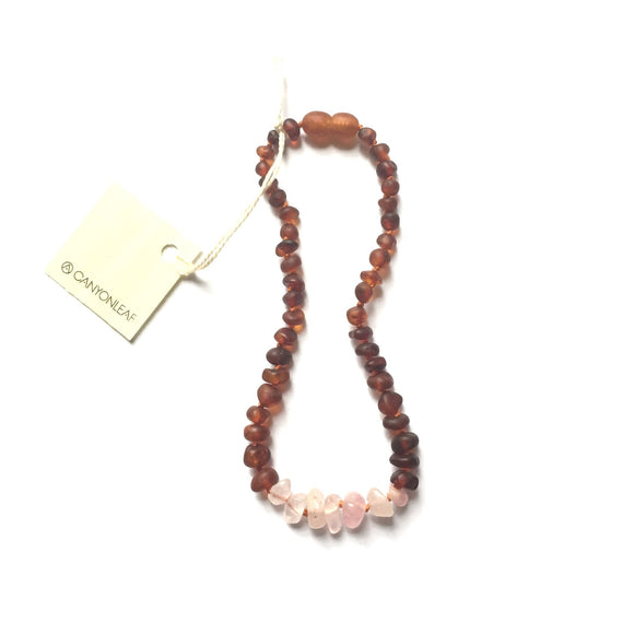 CanyonLeaf - Kids: Raw Cognac Amber + Raw Rose Quartz || Necklace