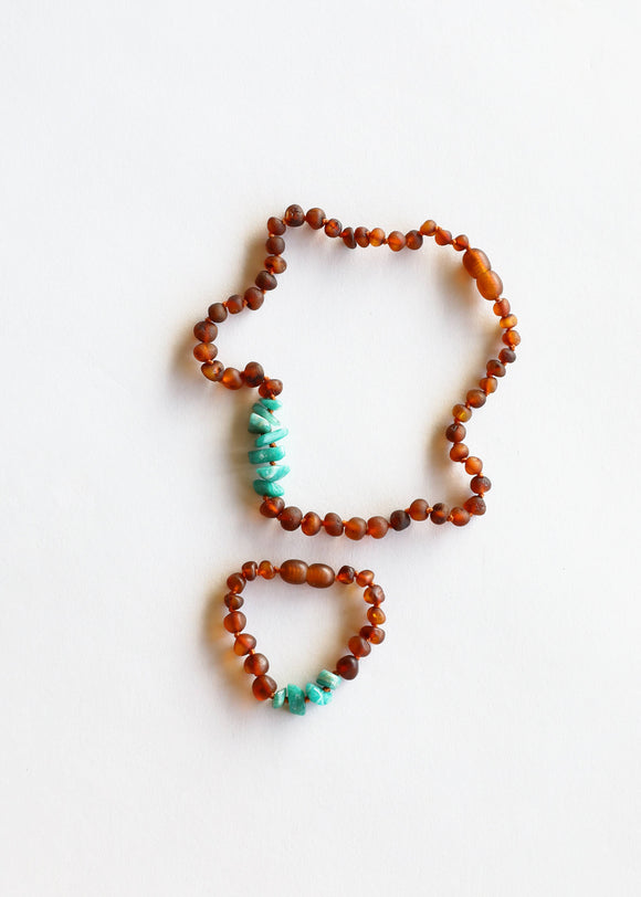 CanyonLeaf - Kids: Raw Cognac Amber + Green Amazonite || Set