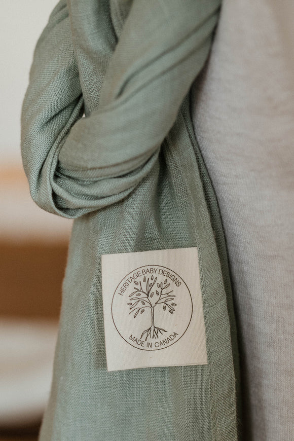 Heritage Baby Designs - Linen Ring Sling | Sage Green + Rose Gold