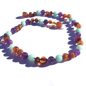 Momma Goose - Baby Necklace Baltic Amber, Amazonite, & Amethyst || Bluebell