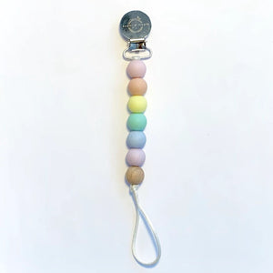 Sugar and Maple - Silicone and Beechwood Paci Clip | Pastel Rainbow